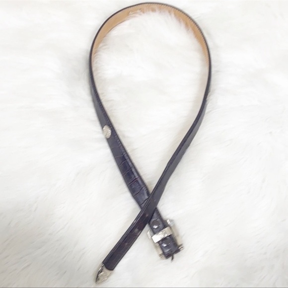 LIKE NEW Vintage belt leather alligator print leather golf buckle silver RETRO main image 10